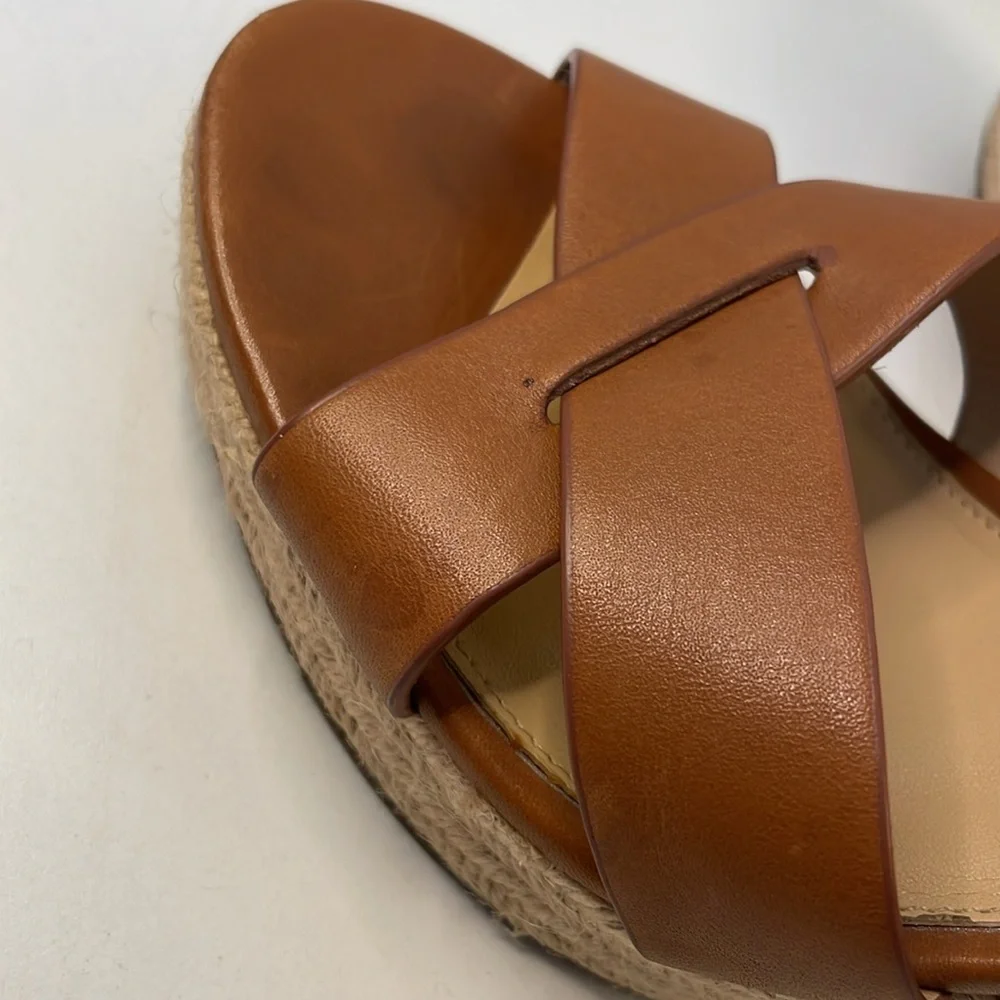 Michael Kors Tan Leather Espadrille Wedge Sandals Size 9